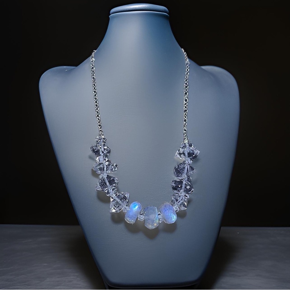 Hand Made Diamond Rainbow Moonstone Necklace